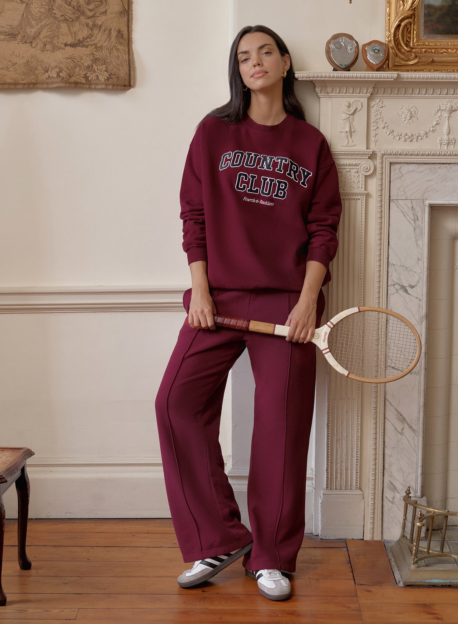 Burgundy Country Club Slogan Classic Longline Sweatshirt